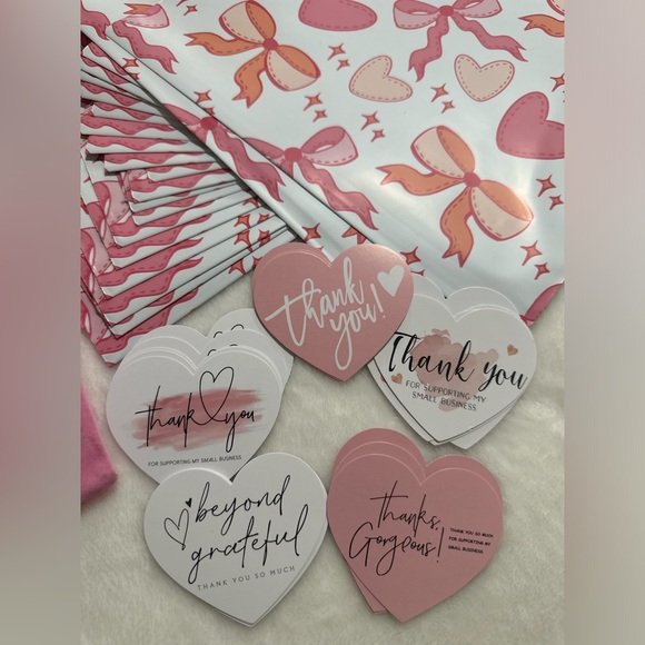 Pink Coquette Poly Mailers, Pink Velvet Bags, & Heart Shaped Thank You Cards - Picture 5 of 5